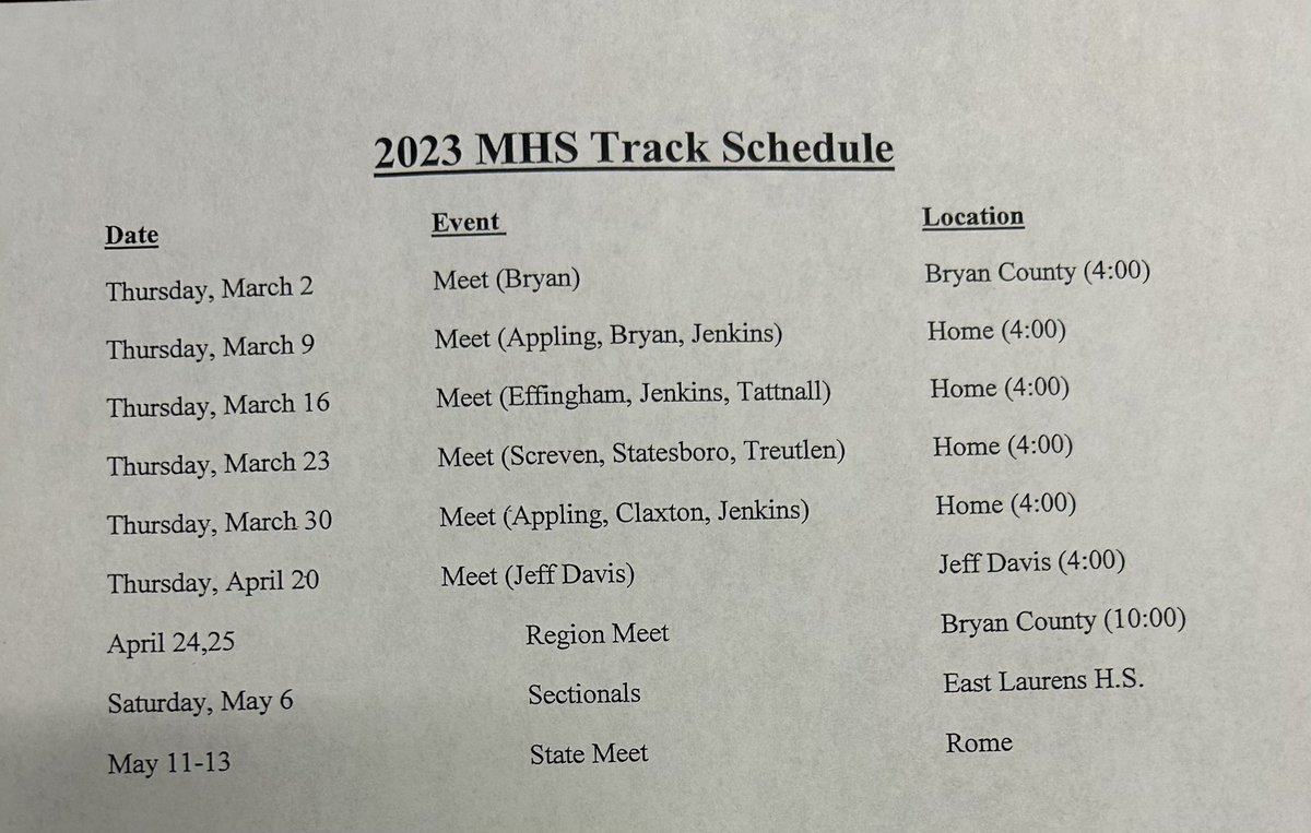 MetterTrack's tweet photo. Please come support the Metter Track Teams this season. The boys are seeking their 3rd straight region title and the girls are looking to defend their region title. We will be in Pembroke tomorrow at 4, and home every Thursday in March starting next week.#GoTigers #trackandfield https://t.co/ub8Rqg4pKe