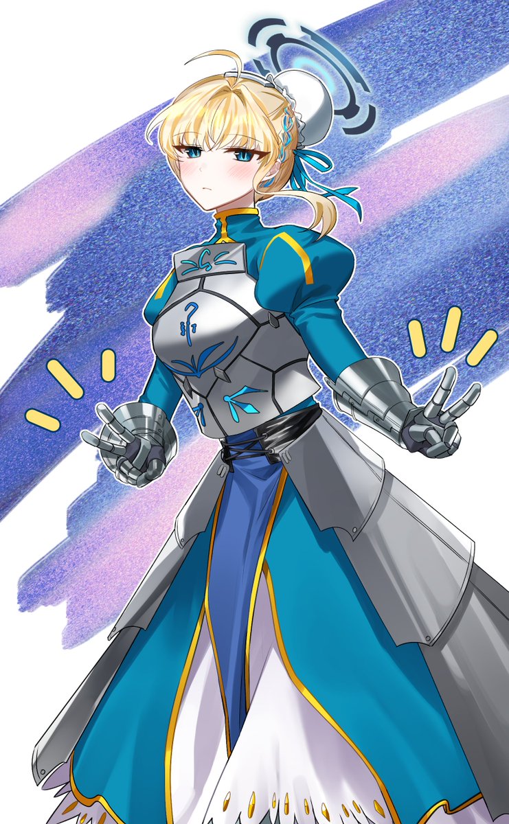 artoria pendragon (fate) 1girl blonde hair solo armor ahoge gauntlets armored dress  illustration images