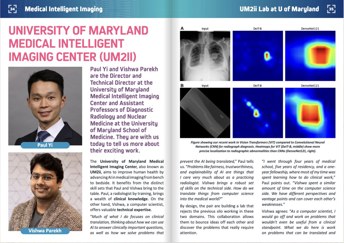 Breaking news! Our lab was featured in the Medical Imaging section of Computer Vision News by <a href="/RSIPvision/">RSIP Vision</a> 
#UM2ii <a href="/PaulYiMD/">Paul Yi</a> <a href="/vishwa_parekh/">Vishwa Parekh</a>
