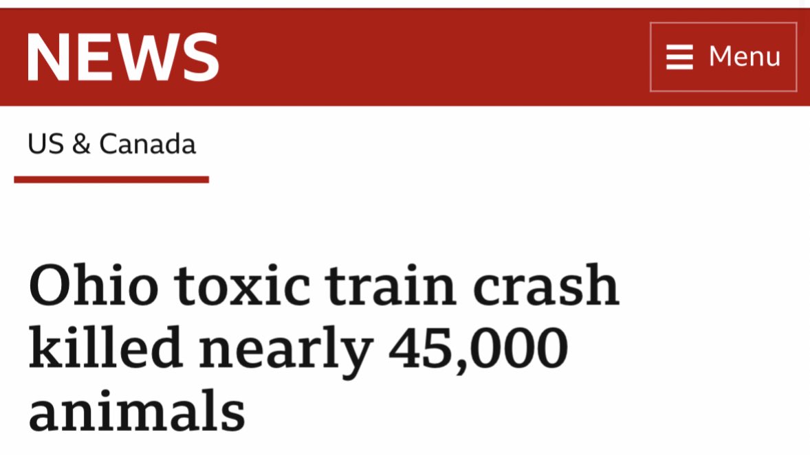 If it’s doing this to animals in a 5mi radius of East Palestine, the reasonable question is:

What is it doing to humans?

“Nearly 45,000 animals have died as a result” this month… [Up from] initial estimate of 3,500 animals dead after the derailment.” zerohedge.com/medical/animal…
