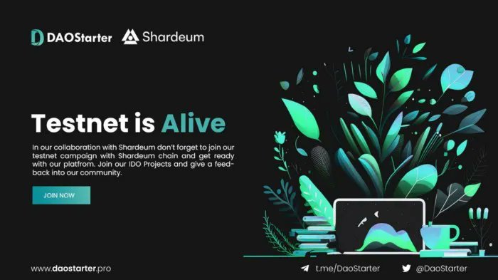 Kickstart your Web3 Journey with @shardeum!🚀🚀 Join the test party! 💥💥 Only 2 steps to mint DAOStarter Proprietary Test limited NFT: 1. Finish tasks on Galxe at first: galxe.com/DAOStarter/cam… 2. The manual of betatest on DAOStarter is as follow: medium.com/@DAOStarter/da…