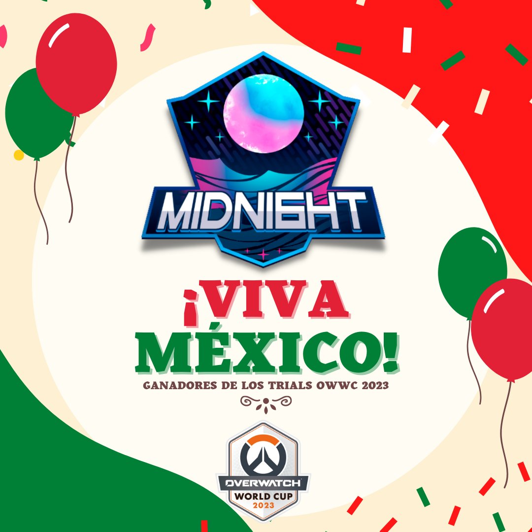 ¡Felicidades al equipo <a href="/Midnight_mx/">Midnight 🌚</a> por ganar los Trials de México de la OWWC 2023! 🎉🇲🇽
 
🛡️@hysteriahc
🛡️<a href="/CastledG/">Castled</a> 
⚔️<a href="/Chobilux/">Ulises Rodríguez</a>
⚔️<a href="/CrafterOW/">Cʀᴀғᴛᴇʀ</a>
💉@Southpae 
💉#Mazapan
♻️<a href="/0wBudget/">Budget</a>

¡Mucho éxito en la fase de try-outs cerrados! 

#VivaMEX #OWWC2023