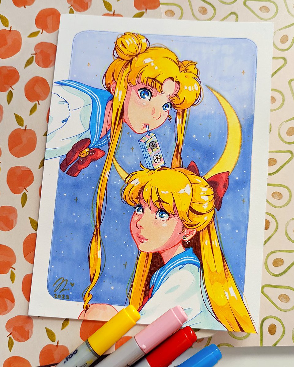 aino minako ,tsukino usagi blonde hair blue eyes long hair red bow 2girls jewelry earrings  illustration images