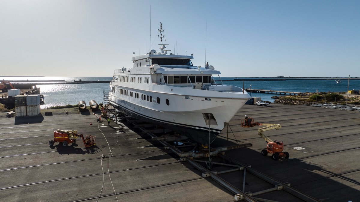 Both TRUE NORTH and TRUE NORTH II are currently undergoing extensive refits in Fremantle. This short video only begins to hint at how much is involved when it comes to ensuring True North’s exacting standards!