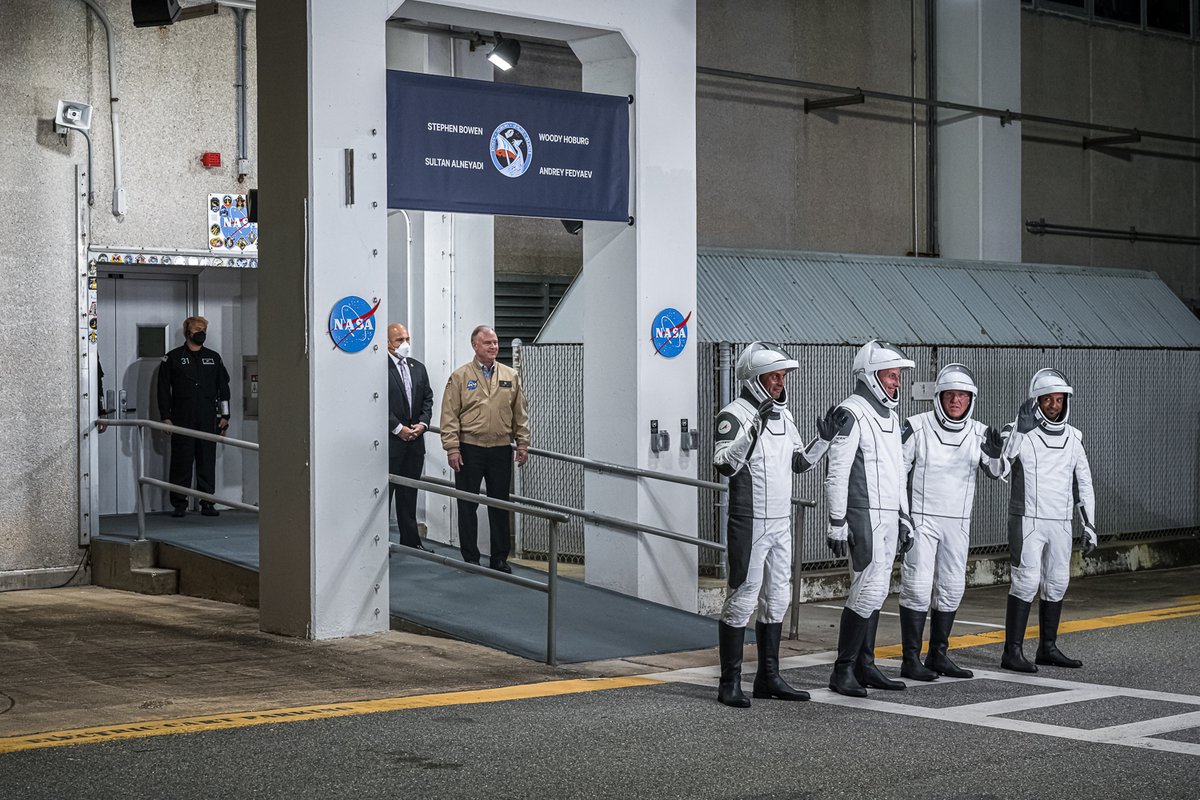 Crew-6 departs for LC-39A this evening ahead of their second launch attempt in a few hours at 12:34 a.m. ET