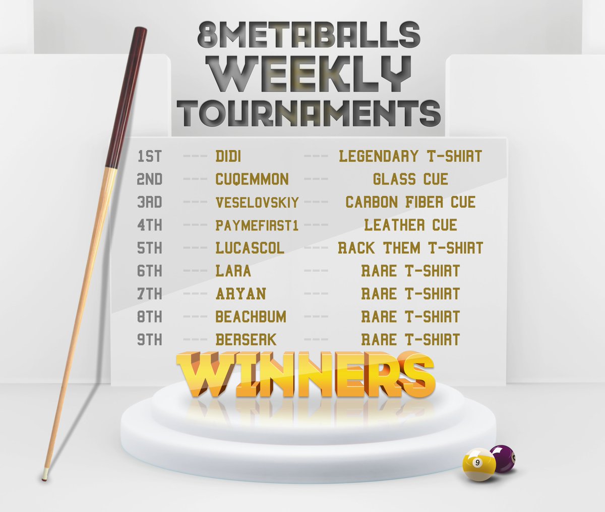 WEEK 30
🎱 All Rewards Have Been Sent 🎱
#decentraland #p2e #pool #billiard