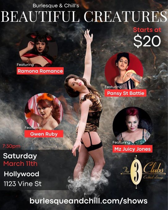 Want to see me LIVE? My new show with @burlesquexchill is coming up on 3/11 @threeclubs in Hollywood<a class="tags" target="_blank" title="On Twitter" href="/?out=eyJ0eXAiOiJKV1QiLCJhbGciOiJIUzUxMiJ9.eyJpYXQiOjE3MjQ4MDQ2ODksImlzcyI6InR3cG9ybnN0YXJzLmNvbSIsIm5iZiI6MTcyNDgwNDY4OSwiZXhwIjoxNzU2MzQwNjg5LCJyZWRpcmVjdF91cmwiOiJodHRwczovL3R3aXR0ZXIuY29tL2J1cmxlc3F1ZXhjaGlsbCJ9.8DRSVMa4tIpbzpZu5ITCx7de75xpwuP2TKEepIWvVLAjbSmYge7hb9RcMT2Sjy5GKq1QMI27p-bskidKzgpABw">@burlesquexchill</a><a href="/tag/420day"class="tags"><span>#420day</span></a>