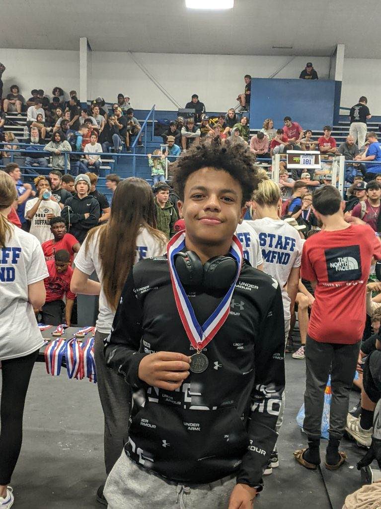 The McAlester 9th Grade Powerlifting Team competed in JH regionals today. State qualifiers for JH state are James Barr: 2nd 114 division, Kacin Washington-Mazey: 2nd 132 division, and Roy Conner: 3rd heavyweight. Congrats Buffs!