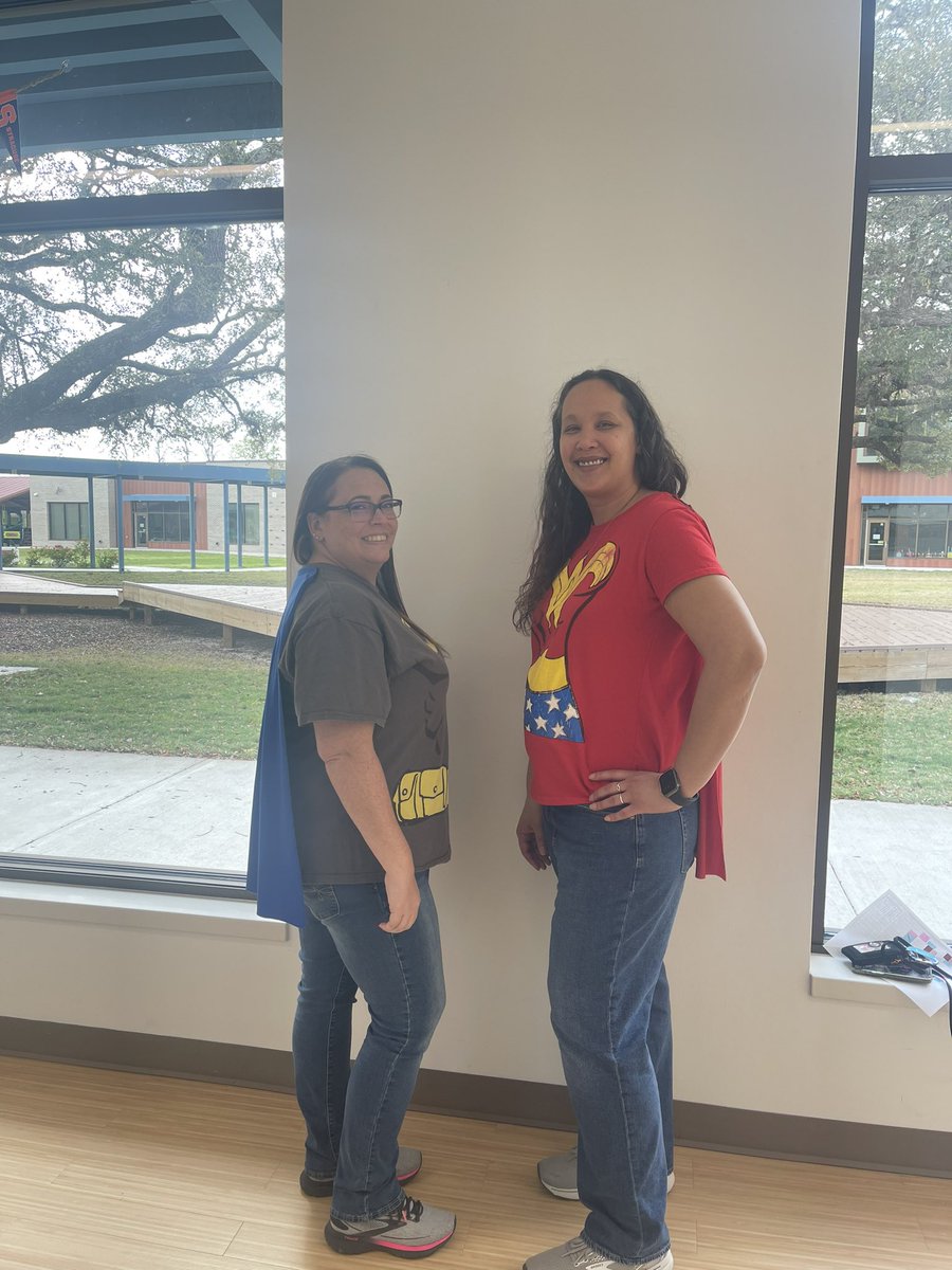 Ms_Bookmark_BPE's tweet photo. It was a blast dressing up as Superheroes with the my library roomie @Techtiffany4! @FBISD_Libraries https://t.co/s0ELii1Cab