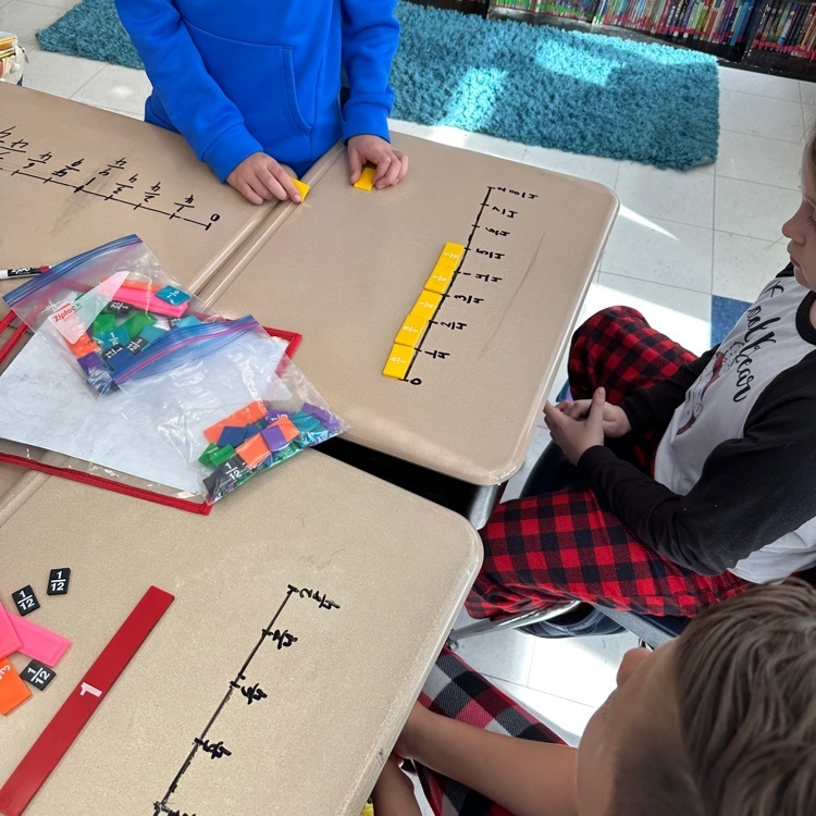 WPSCoolidge's tweet photo. "We can write on our desks?!" Students had fun using fraction strips and drawing number lines on their desks to practice identifying fractions on a number line! https://t.co/qQG9rShxP1