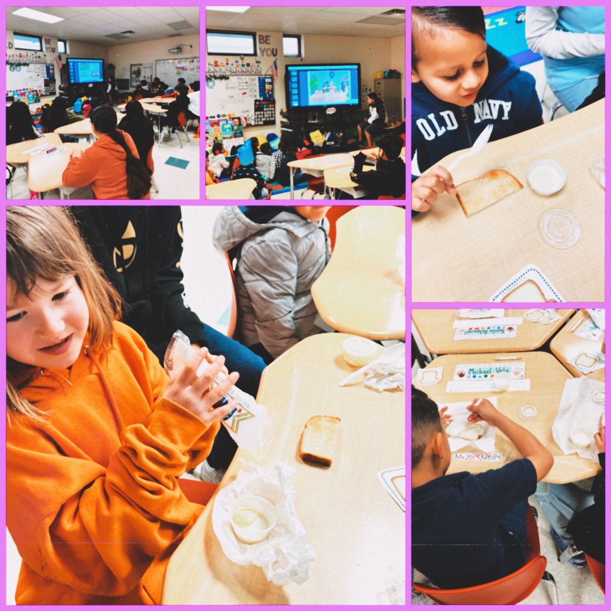 DesertViewElem1's tweet photo. More Read Across Desert View Fun! These Kinder and 6th graders read The Butter Battle. Then  made butter, tested on the top and bottom of toast, and finally graphed whether they were  Zooks or Yooks. https://t.co/R1PM24AJHV
