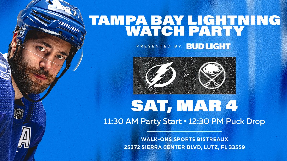 Cheer on the <a href="/TBLightning/">Tampa Bay Lightning</a> with us at Walk On's in Lutz and enjoy <a href="/budlight/">Bud Light</a> specials at the Official Lightning Watch Party this Saturday, starting at 11.30 AM. ⚡🍻