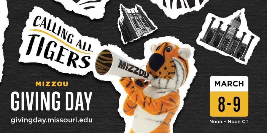 Hey Rocky Mountain Tigers, Mizzou Giving Day is Wednesday, March 8 from 11 a.m. MT through Thursday, March 9, ending at 11 a.m. MT.

This year, thanks to your support, we will award up to $14,000 in scholarships for Colorado students attending Mizzou!