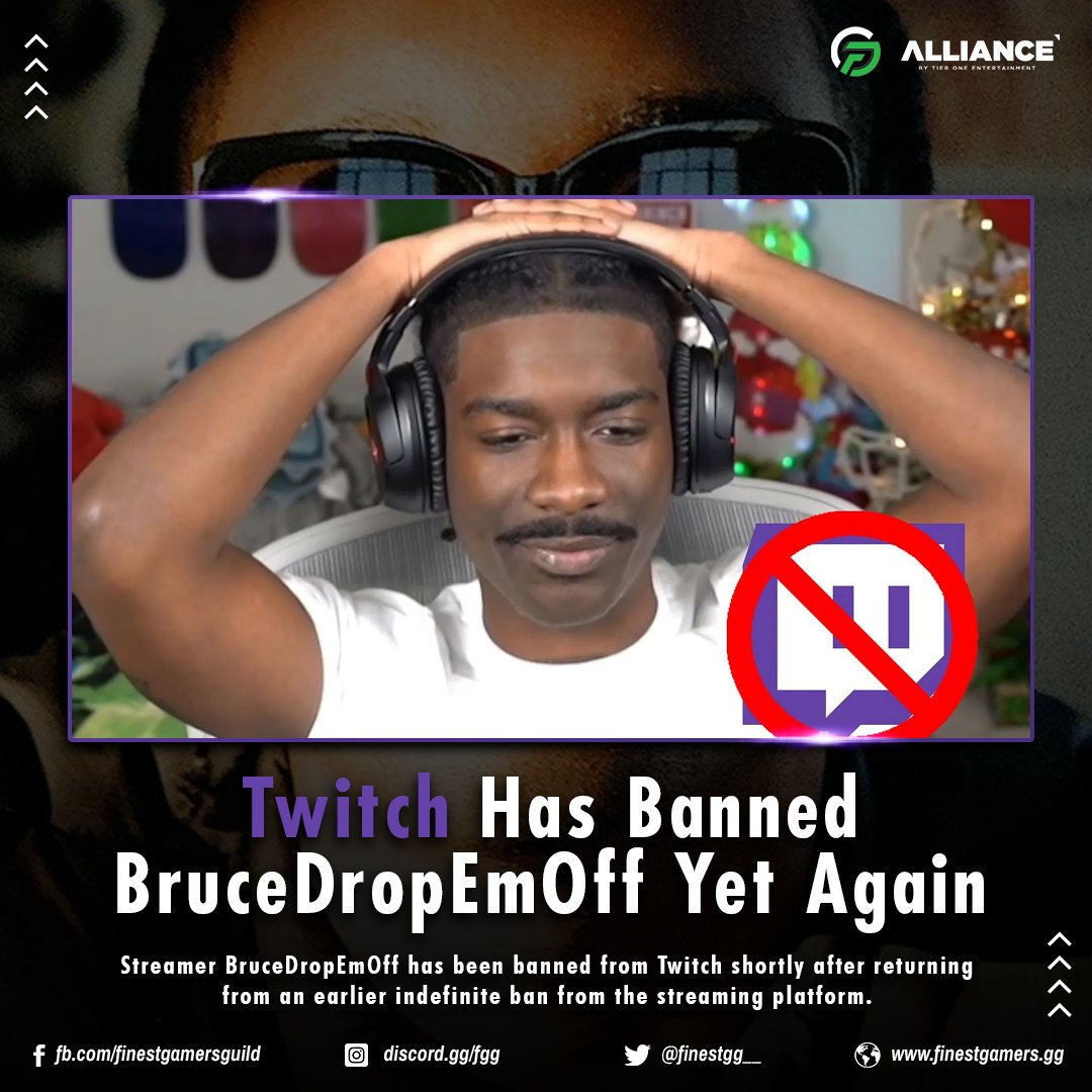 Streamer BruceDropEmOff has been banned from Twitch shortly after returning from an earlier indefinite ban from the streaming platform. 
---
 #LevelUpYourGame #BecomeFinest #Alliance #TrulyTopTier #Twitch #Banned #Streamer #BruceDropEmOff