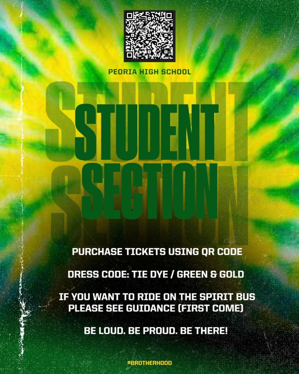 PeoriaBoysBball's tweet photo. STUDENT SECTION! TOMORROW, WE NEED YOU!! Please review the information and let your classmates know to wear green and gold tomorrow!!
#studentsection #tiedye #green #gold #spiritbus #spirit #assembly #brotherhood #peoriaaz #basketball #boysbasketball #4A #aia #finals #support https://t.co/IvQCMlsCVh