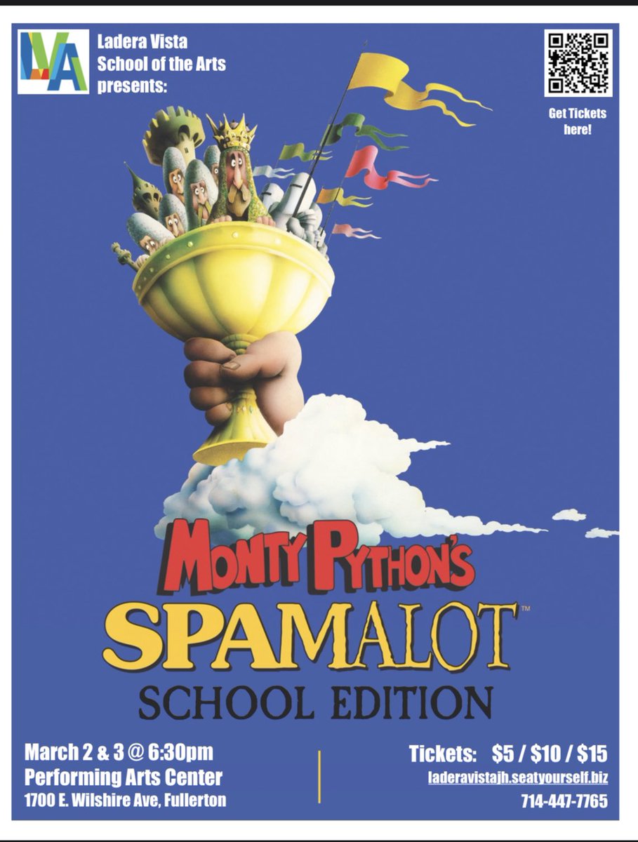 Opening Night is tomorrow! Grab your tickets before it’s sold out! We can’t wait for LVP’s performance of Spamalot!! #FSDlearns #LVARTS #schoolofthearts #spamalot