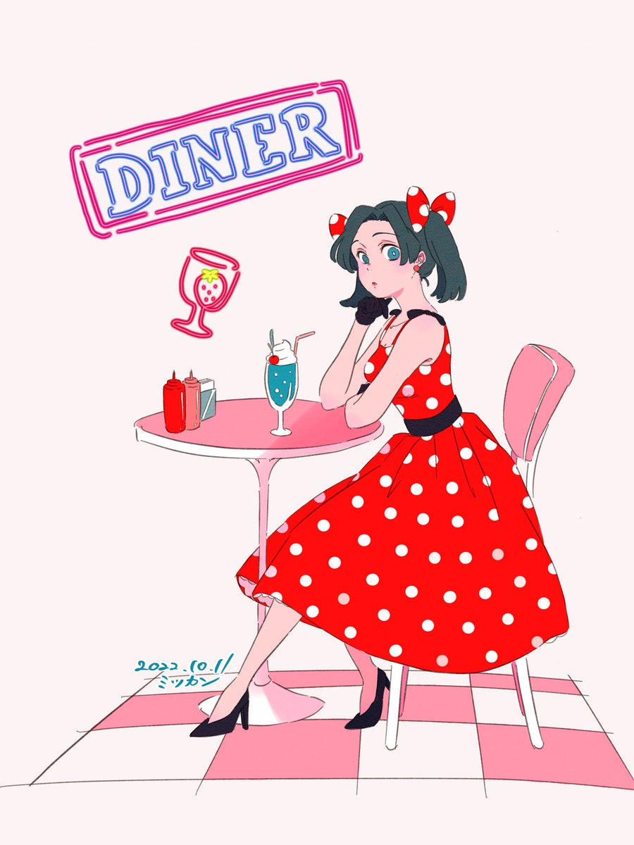 1girl polka dot dress dress solo red dress polka dot twintails  illustration images