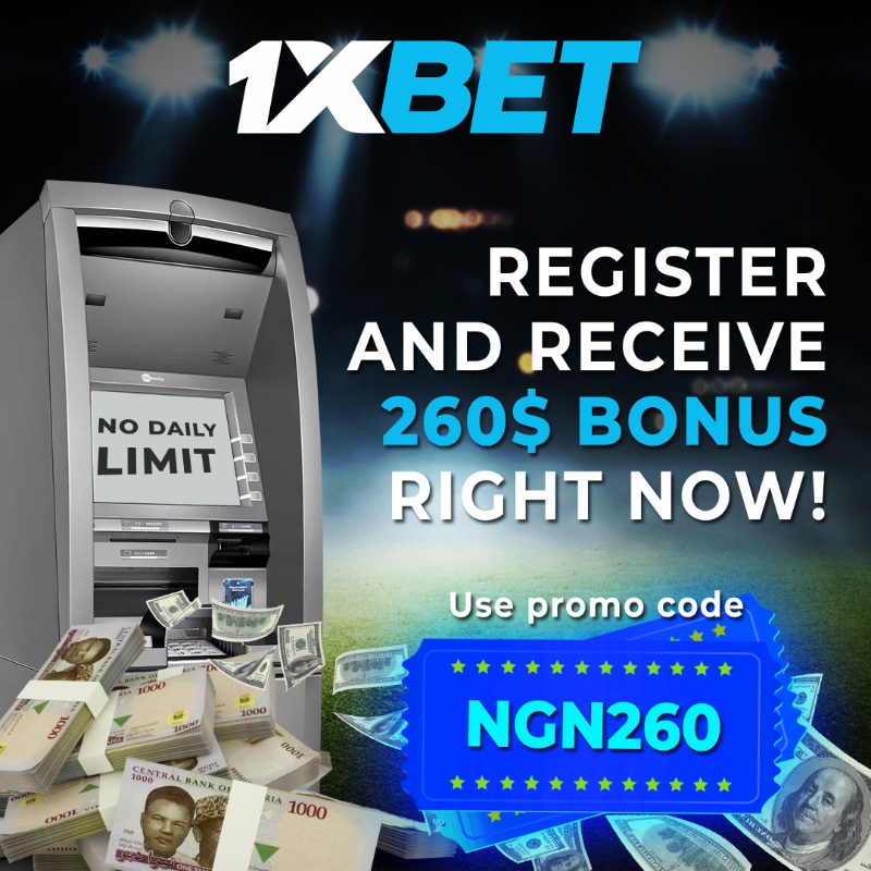1xBet_Eng's tweet photo. Register with 1XBET and get up to 260$ for your first deposit!

No restrictions on withdrawals with sports betting at 1XBET! Sign up now and get the biggest first deposit bonus in Nigeria of up to $260 using our promo code.