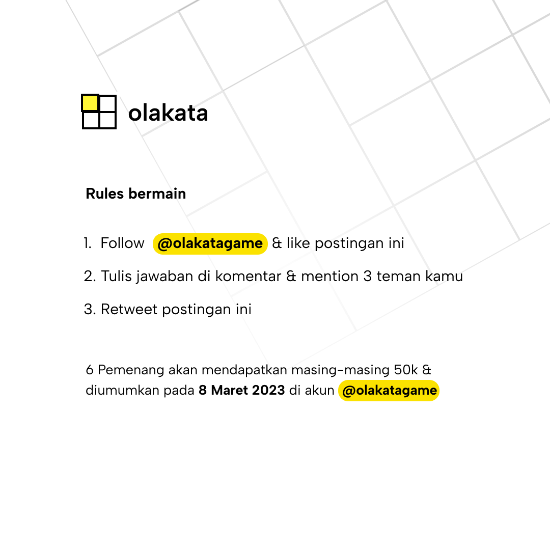 OlakataGame's tweet photo. Mini TTS Challenge 8✨
Dapetin 300k untuk 6 pemenang🥳

#Olakata #OlakataGame #TTSBerhadiah #KuisBerhadiah #Kuis #TekaTeki #TekaTekiSilang #ChallengeIndonesia #GiveawayIndo #GiveawayIndonesia #GiveawayIndonesiaUpdate #KuisIndonesia #KuisOnline #InfoKuis #GiveawayUangTunai https://t.co/Z1briwdJ1t