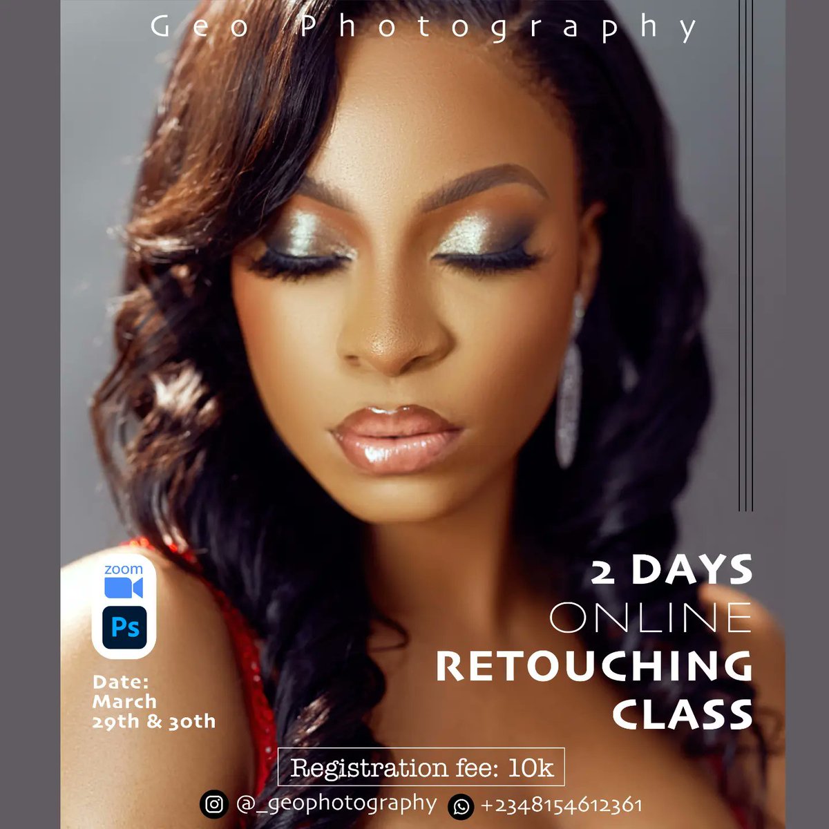 _Geophotography's tweet image. I would be revealing THE SECRETES OF RETOUCHING and all you need to know about Retouching would be taught, no knowledge would be held back.
Send a message via this link wa.me/message/W65TWG…

#Retouchingclass  #retouching #editingclass #photoeditor #editors #OAUTwitter