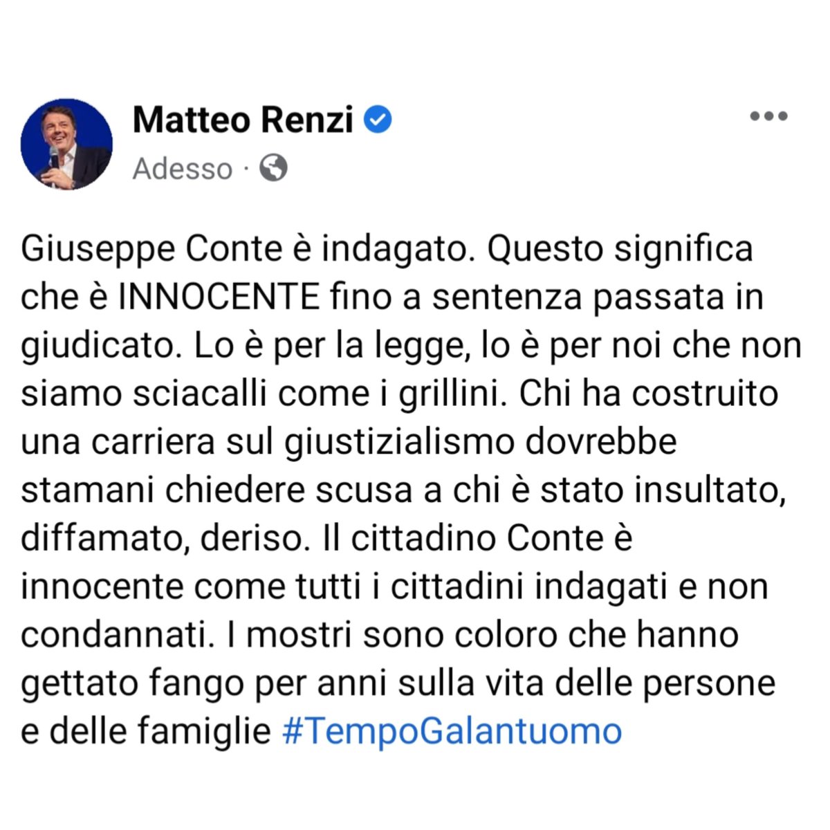 Il cittadino Conte è innocente come tutti gli indagati. I grillini e i giustizialisti smetteranno di fare gli sciacalli adesso?