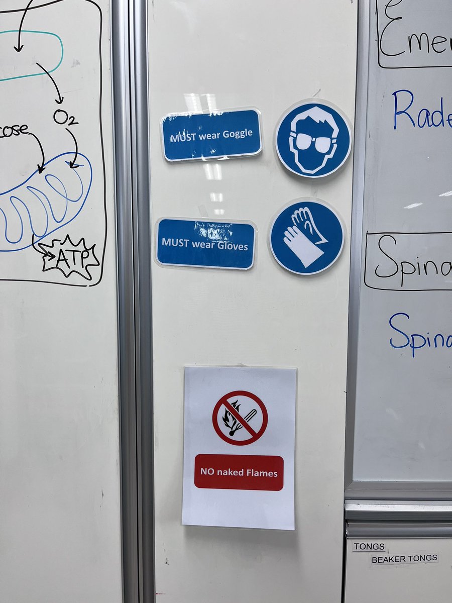 I have so much appreciation for my talented #LabTech who is always doing the hard work behind the scenes that allows students to do practicals. Today, she blew me away with these great magnetic safety icons that can be uniquely combined per lab. #ClassroomIdeas #labgoals #science