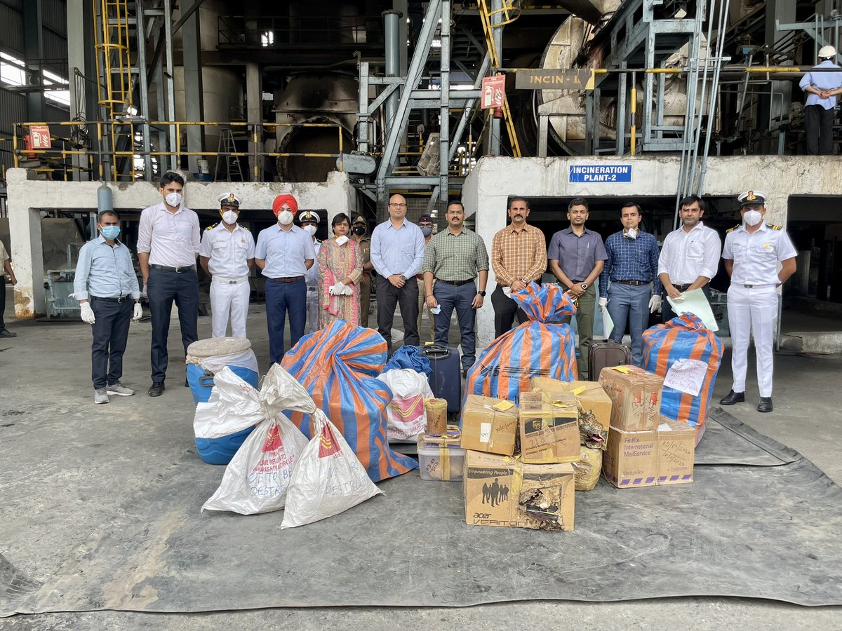mumbaicus1's tweet photo. Mumbai Customs Zone - 1 carried out destruction of 61.586 kgs of NDPS (Narcotics Drugs and Psychotropic Substances) (Heroin/Cocaine/Marijuana/MDMA,etc) by incineration at MWML,Taloja ensuring timely disposal of drugs and safeguarding society from the menace of drugs. @cbic_india https://t.co/GDZwfTRFwS