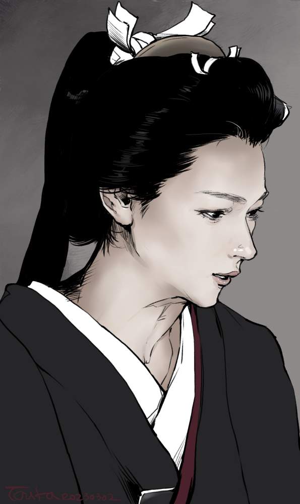 solo black hair male focus 1boy japanese clothes long hair ponytail  illustration images
