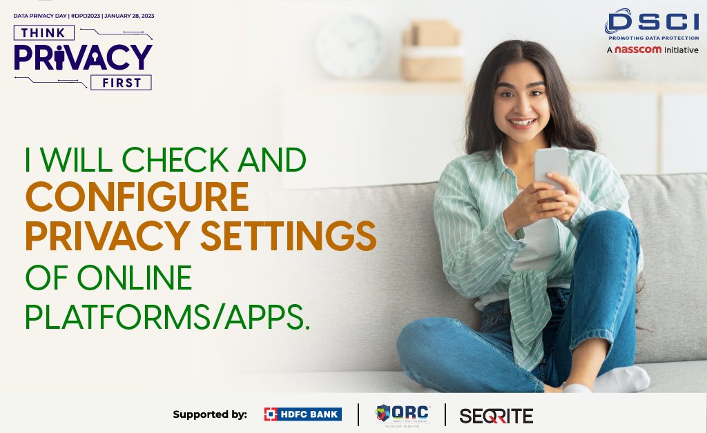 DSCI_Connect's tweet photo. #ThinkPrivacyFirst | Always check your app's #privacy settings to protect your personal information. Let's begin with self-affirmation and develop good #dataprivacy habits.👉https://t.co/1uzYSWxEY5
#DPD2023 @nasscom https://t.co/t5k6IBmiuc