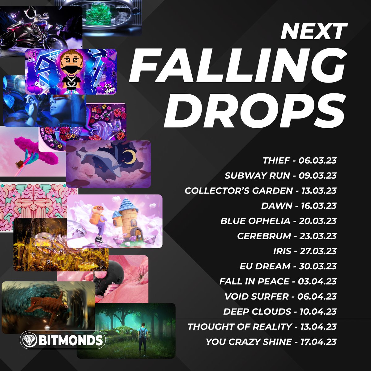 bitmonds's tweet image. Falling Drops: the Calendar. The first 13 Digital Artworks from which the Bitmonds Digital Art of the Season Autumn were born. 1 NFT Digital Artwork x 1 Unique Collector who can purchase it. Are you ready? 👀

bitmonds.com - #bitmonds #NFT