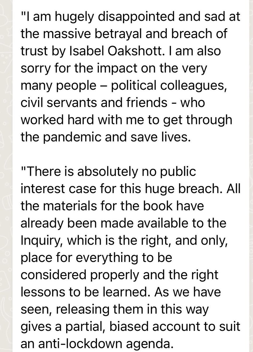 lewis_goodall's tweet photo. NEW:  Statement from Matt Hancock- “last night I was accused of sending menacing messages to Isabel. This is also wrong…I messaged to say it was a ‘big mistake’. Nothing more.”

Says he won’t be commenting further. https://t.co/AKYDQOZFCs