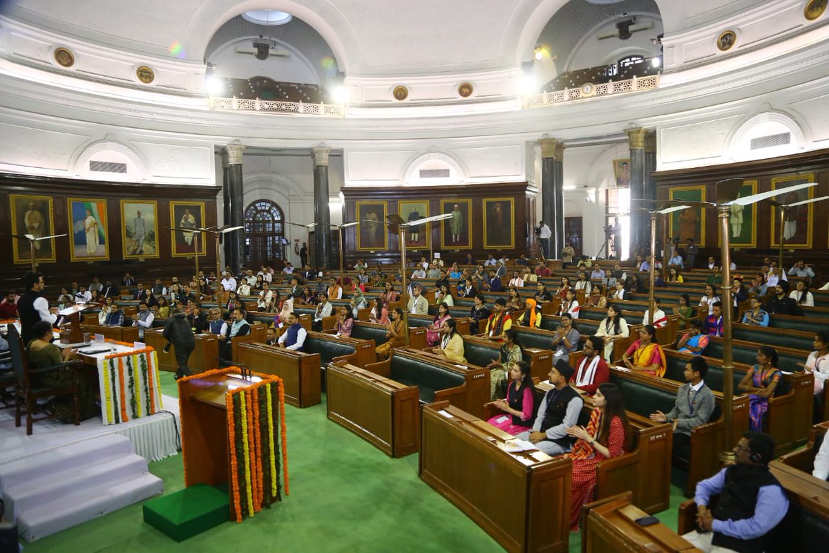 MYBharatHQ's tweet photo. Glimpses of the second day of National Youth Parliament Festival 2023 at the Central Hall of Parliament House, New Delhi.

#NYPF2023 #NYPF #YuvaShakti #YouthProgram 
@LokSabhaSectt https://t.co/XciVKITt0V