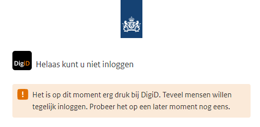 Ad_minamsterdam's tweet photo. Voor de tweede opeenvolgende dag problemen met alle (semi) overheidswebsites waarmee met #DigiD ingelogd moet worden. Dit als gevolg van belastingplichtigen die hun aangiften #inkomstenbelasting 2022 tijdig willen indienen. #aangifte #ICTschandaal https://t.co/whZJa1KOcd