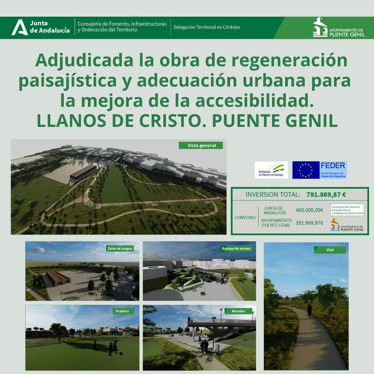 <a href="/Morales_Esteban/">Esteban Mansilla Morales</a> : Pronto comenzará la obra que permitirá abrir un gran parque en Miragenil que conecte el paseo del río. Después vendrá en su interior la piscina al aire libre! Vamos a por el #PuenteGenil2030