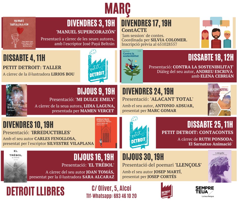 😊Mireu quanta gent bonica passarà per la llibreria el mes de març. I això sense comptar a qui ens acompanyareu, si us abellix 😉❤️