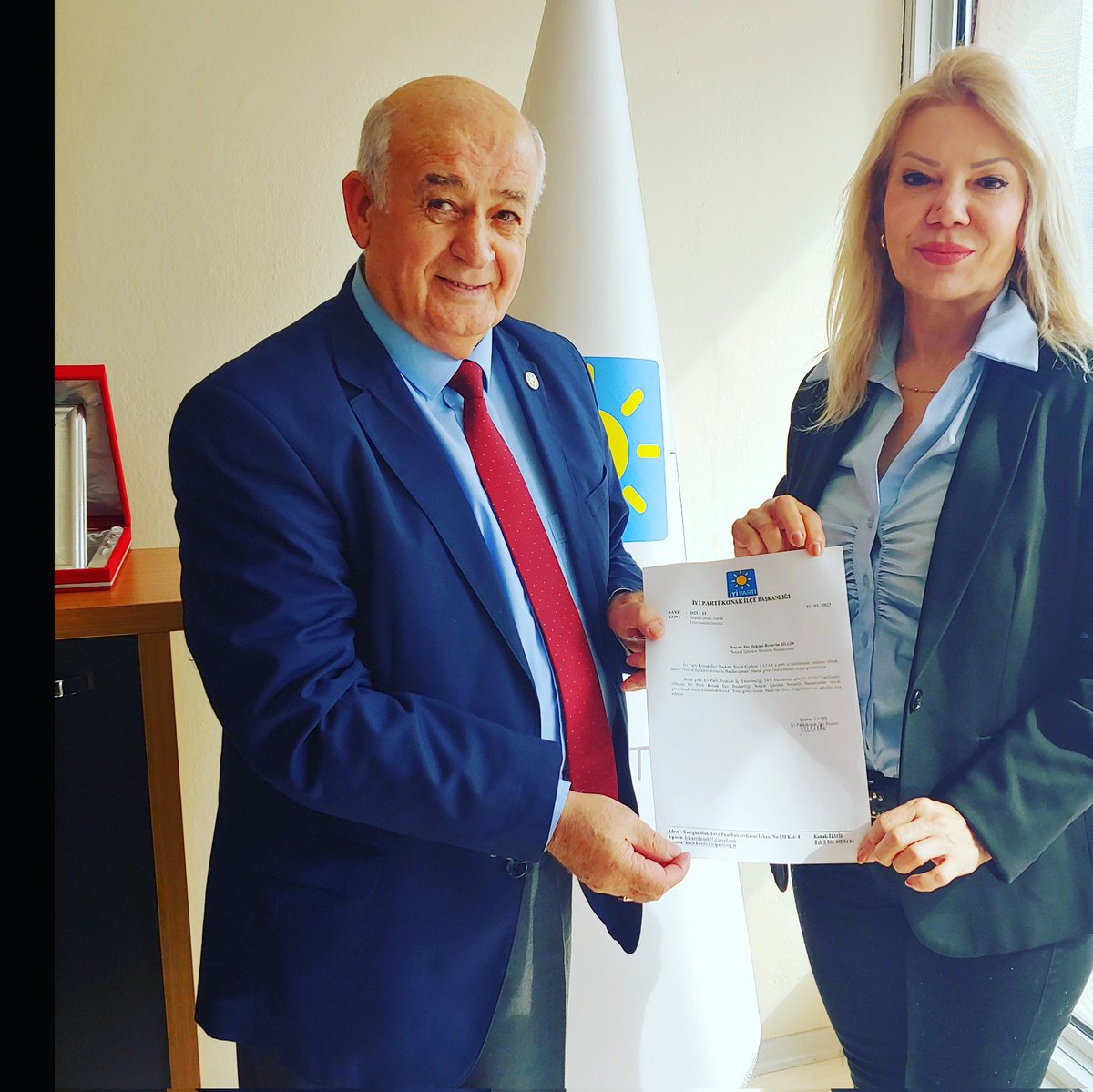 iyipartikonak35's tweet photo. Konak İlçe Başkanımız Coşkun Tatar Dr.Revaylin Bilgin'i Sosyal İşlerden Sorumlu Başdanışman olarak görevlendirmiştir. 
Yeni görevinde kendisine başarılar dileriz.
Biz İYİ bir aileyiz..
Hep birlikte güzel günlere..
@iyipartiizmir35 #iyiparti #MeralAkşener https://t.co/WUFjGMtSDR