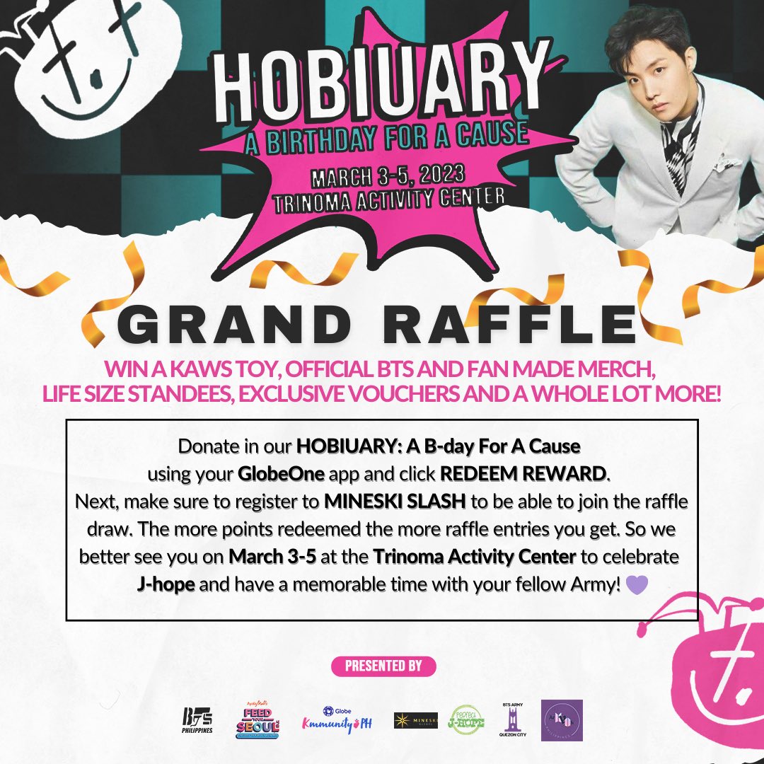 bangtanboysph's tweet photo. [D-1] Hobiuary: A Birthday for a cause

Make our #Hobiuary more meaningful by donating using your @enjoyGLOBE Reward points to “The Hapag Movement Program” and win a whole lot of Prizes.

Check the photos and learn how to donate your points to #GlobeOne app.+ https://t.co/ZvqLKyLAeK