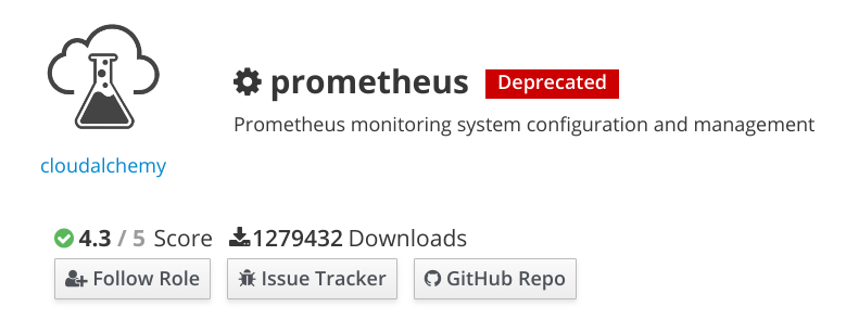 After 5 years of development, over 1M downloads, and more than 1k stars on GitHub the cloudalchemy ansible role for <a href="/PrometheusIO/">PrometheusMonitoring</a> was deprecated and archived. The new and improved role can be found at github.com/prometheus-com…