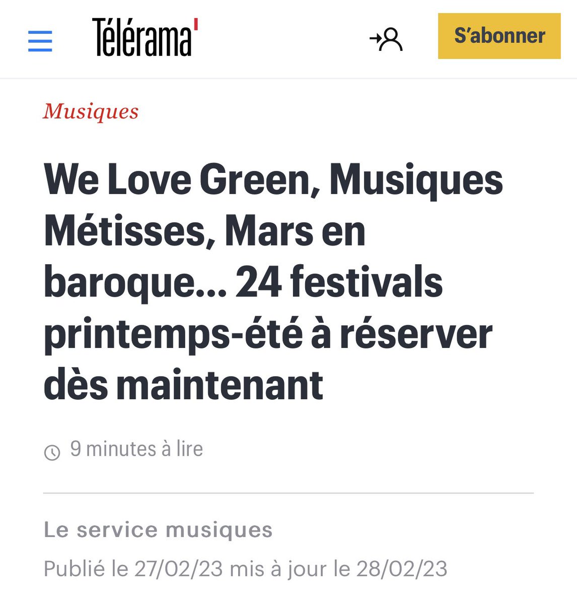JazzStGermain's tweet photo. MERCI @Telerama d’avoir annoncé le festival parmi les 24 festivals à réserver dès maintenant ! 🤩
👉 https://t.co/2hgvNrNHeA
#festival #jazz #paris #mai2023 #concerts https://t.co/vTjZxrYd8z