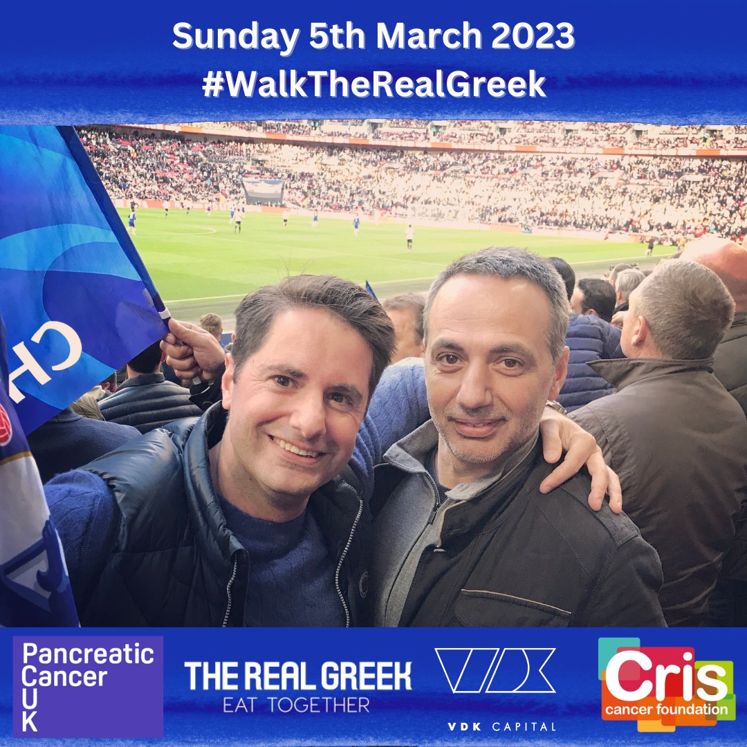 We are paying tribute to Christos Karatzenis’ life & legacy by #WALKTHEREALGREEK with friends & family we walk in his memory to raise funds & awareness for #pancreaticcancer in partnership with @PancreaticCanUK @RealGreekTweet & VDK Capital. Donate here: ow.ly/F5Jp50N0teM