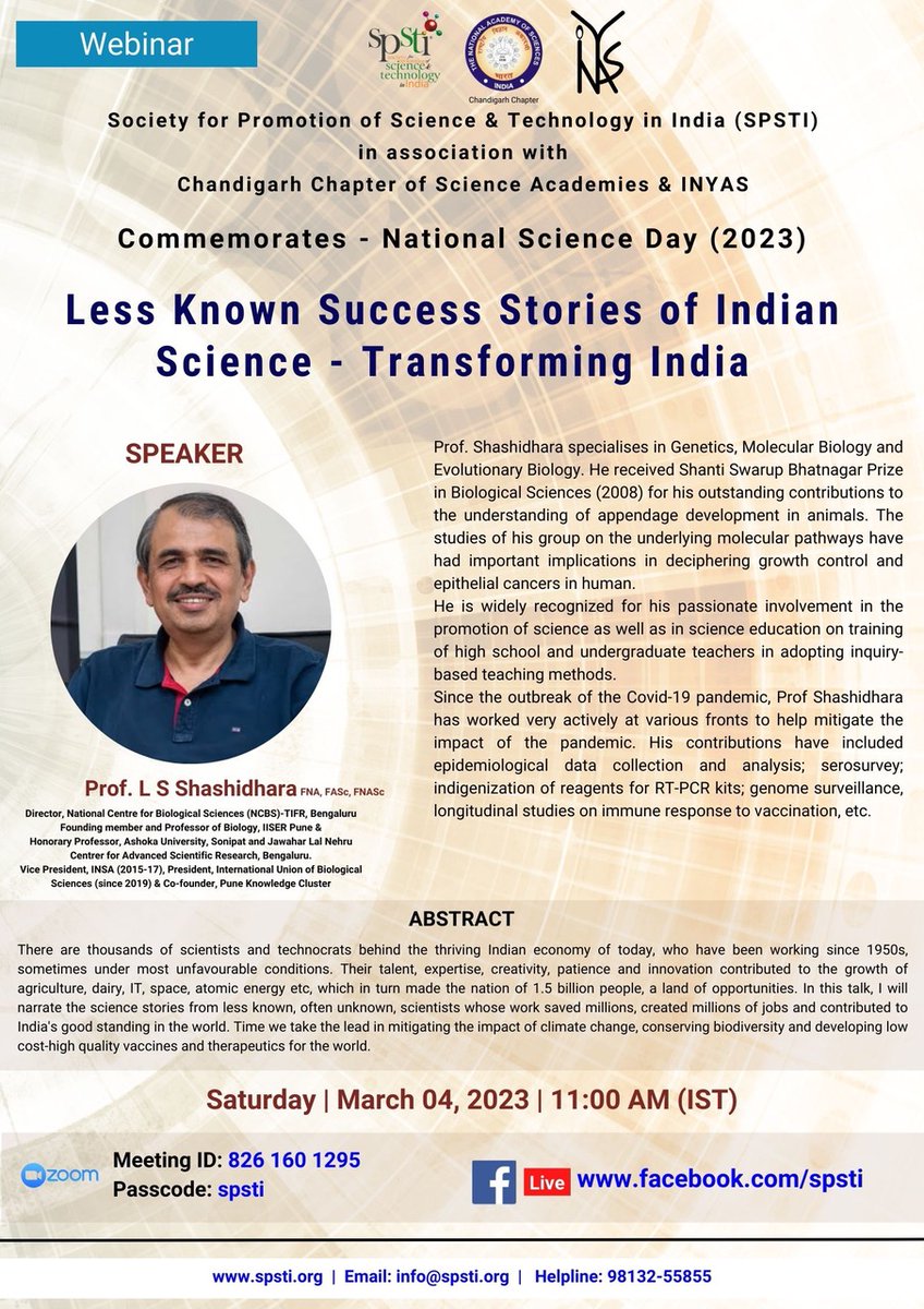How have #innovations and #research by Indian #scientists &amp; #technocrats contributed to the nation's progress?  What should the scientific community focus on next?

Let's hear the lesser-known #success #stories from Prof. LS Shashidhara, director, #NCBS, on 4th March, at 11 am!