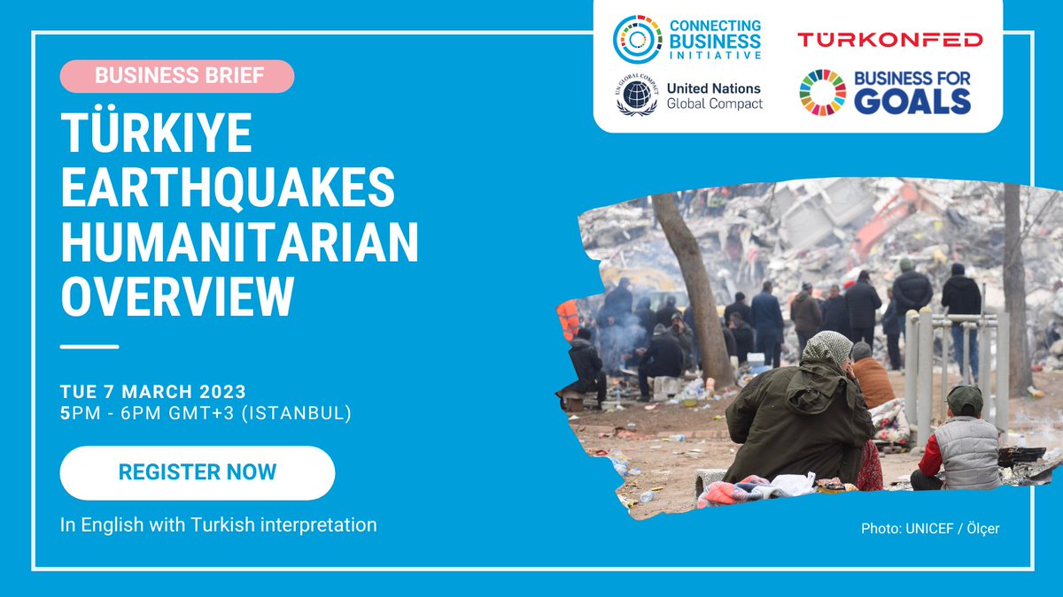 Connecting_biz's tweet photo. Briefing on earthquakes response for the private sector in Türkiye. 

Join us to discuss: 
🔹How can businesses support the humanitarian response 
🔹How the humanitarian system works

🗓️Tuesday 7 March
🕔5pm GMT+3 (Istanbul) 
🔗Register here: https://t.co/wmVQqBsuFB https://t.co/3jX74jIo4Y