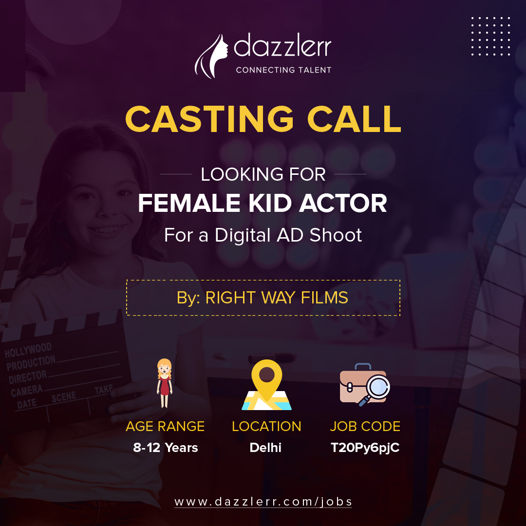 Required Delhi-based child Female Actress for a Digital AD shoot
.
.
.
bit.ly/3ZdV1hI 
.
.
.
#ChildActor, #ChildActress, #GirlChildActor, #ChildArtist, #CastingCall, #Audition, #ChildModelling, #KidActor, #YoungActor, #TalentSearch, #ChildEntertainment #dazzlerr