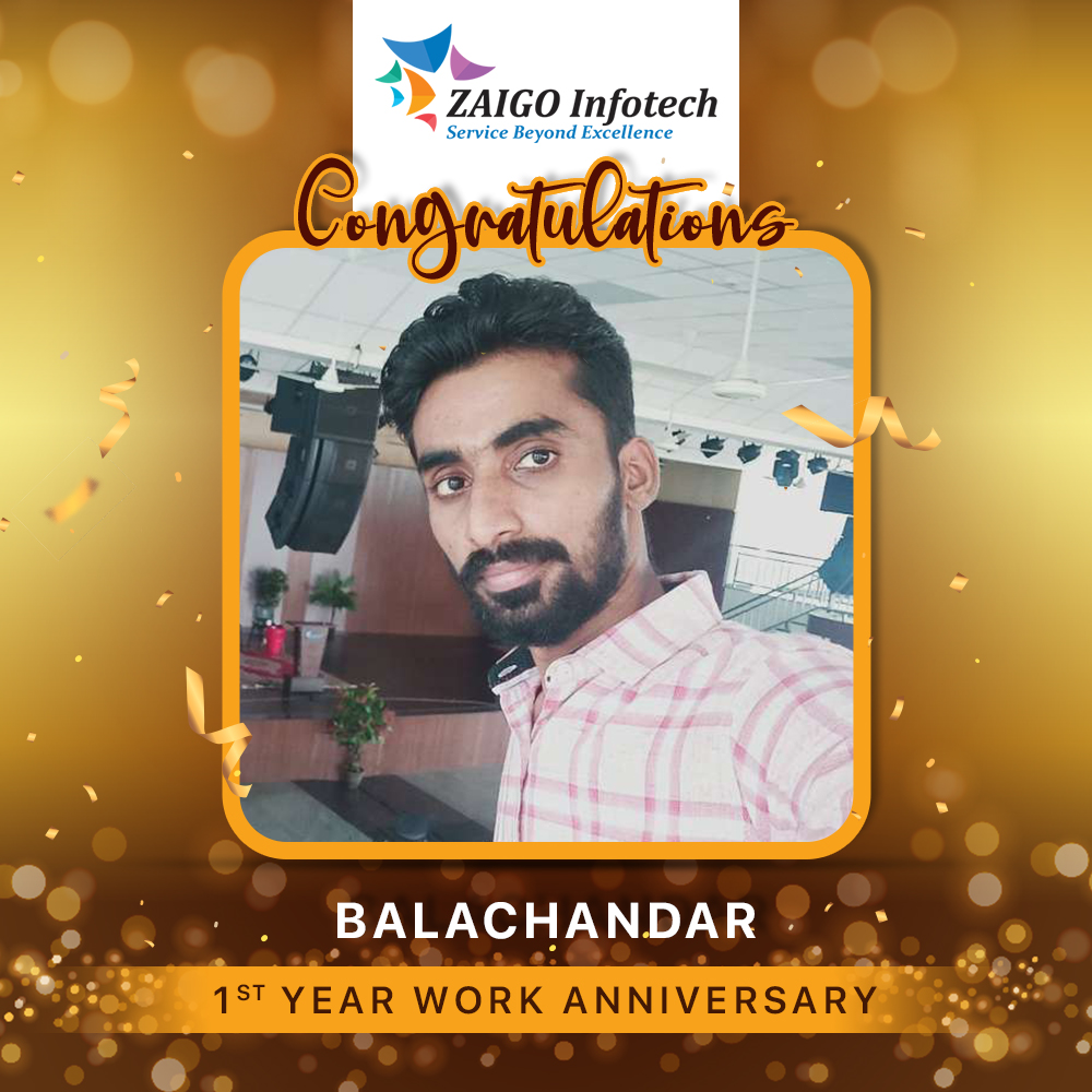 Happy first workiversary, Balachandar! Congratulations on surviving a year of cryptic error messages and spaghetti code. May your next year be filled with lots of both!

#workanniversary #yearsatcompany #employeeappreciation #companyculture #teamwork #joblove #careermilestone