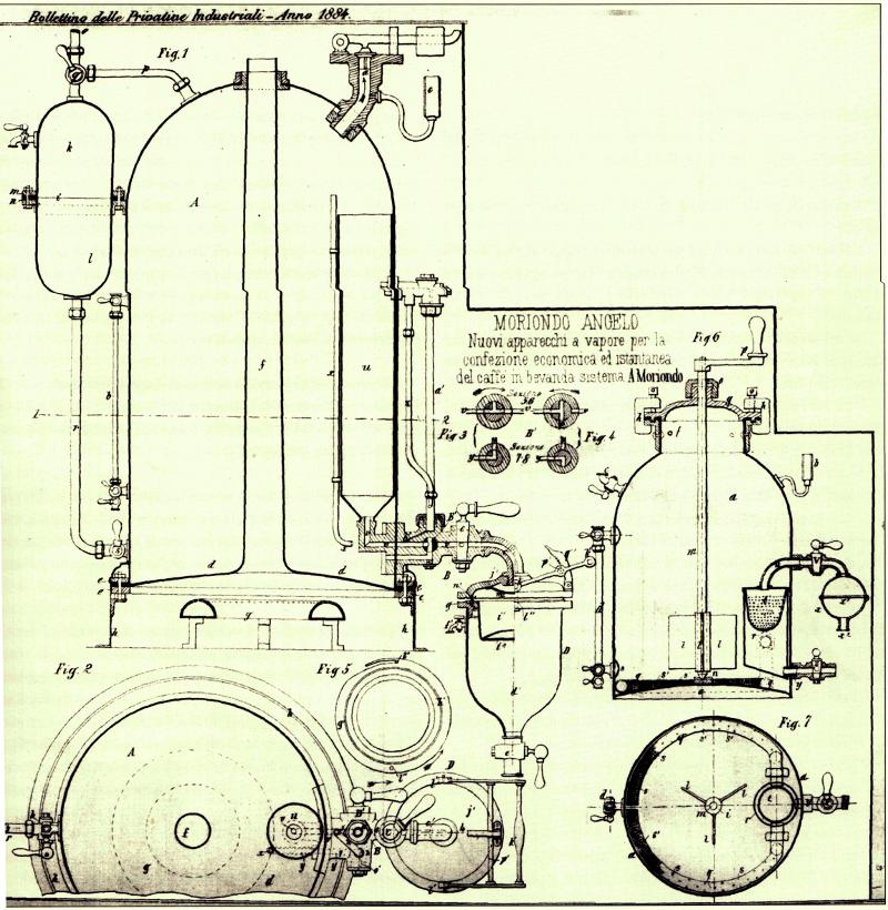 The earliest espresso machine was invented in 1884 by Angelo Moriondo and improved in 1901 by Luigi 