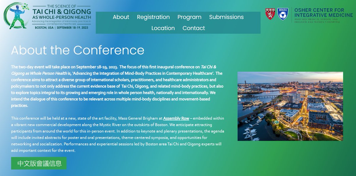 Look forward to this exciting Tai Chi &amp; Qigong as Whole-Person Health conference held in 18-19 September at Boston, USA. <a href="/HMSOsherCenter/">HMS Osher Center</a> More info here: osherscienceoftcq.org