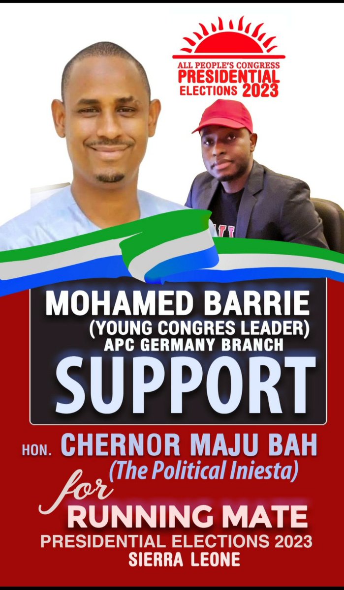 THERE IS NO BETTER CHOICE FOR THE APC RUNNING MATE THIS TIME THAN <a href="/HonChernor/">Hon. Chernor Ramadan Maju Bah</a>
HE IS THE GRASSROOTS CHOICE 🇸🇱.
WE ARE DEMANDING DR <a href="/samurakamara201/">SamuraKamara2023</a> AN THE NATIONAL ADVISORY COMMITTEE TO LISTEN TO OUR CRY😭
<a href="/abdemata/">Hon. Abdul Kargbo</a> <a href="/ebklegacy/">Ernest Bai Koroma</a> <a href="/AdyMacauley/">Ady Macauley</a> <a href="/OFYansaneh/">Alhaji Osman Foday Yansaneh</a>  <a href="/konteh_dr/">Dr. Richard Konteh</a> <a href="/MinkailuKoroma2/">Minkailu Koroma</a>