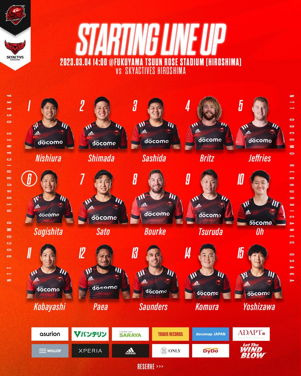 RedHurricanes's tweet image. 🔴レッハリ好きやねん！キャンペーン#3🌪️
【ジャパンラグビー リーグワン 2022-23 第9節】
メンバー発表🔥🔥

⏰2023年3月4日（土）14:00
🆚SA広島
🏟福山通運ローズスタジアム（広島）

現地観戦できない方は 
@SpoLive_app

#ハリスキ
いいね・RTでポイントゲット
＊リプライで得点確認

#レッハリ