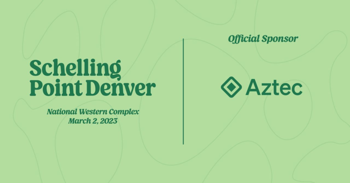 aztecnetwork's tweet photo. Aztec is proud to be a sponsor for @gitcoin Schelling Point!

Catch us at our sponsor booth with Aztec merch to talk about how we can support public goods, open source software, and privacy for all:

📅 Thursday, March 2nd
📌 @EthereumDenver Spork Castle https://t.co/dgBi44h9zt
