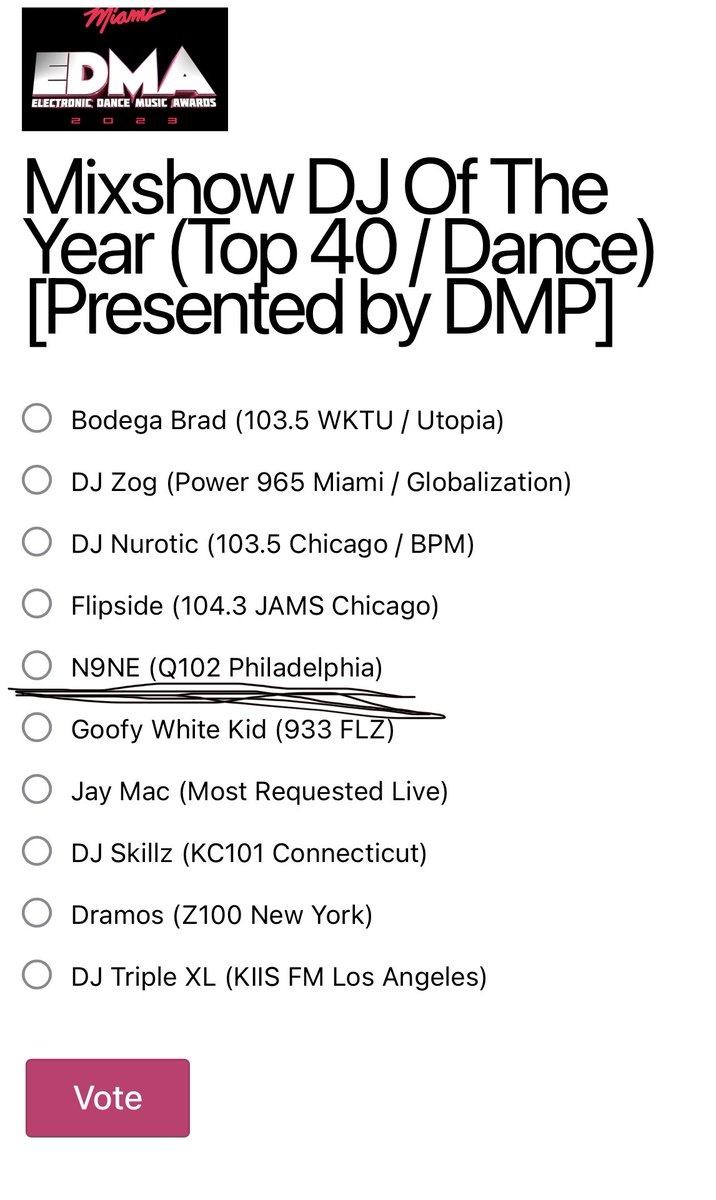I think you know who to vote for…

<a href="/DJN9NE/">DJ N9NE</a> 🗳️ <a href="/Q102Philly/">Q102 Philly</a> 

poll.fm/11783352